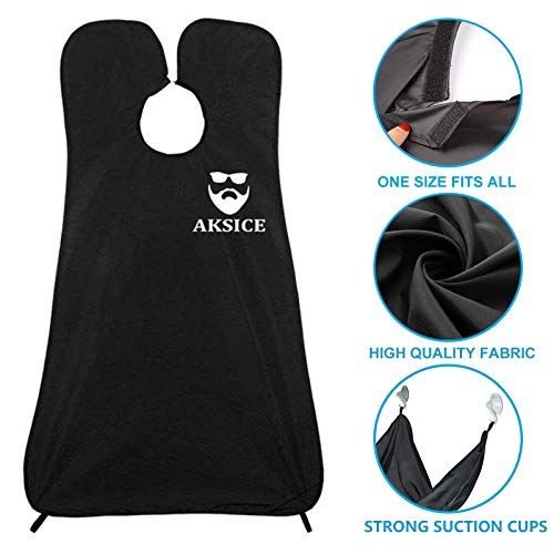 Beard Bib Beard Apron - Beard Hair Catcher for Men Shaving & Trimming, Non-Stick Beard Cape Grooming Cloth, Waterproof, with 4 Suction Cups, Best Gifts for Men - Black