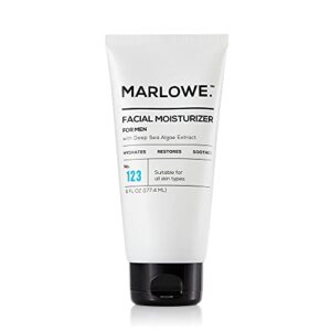 marlowe. no. 123 men’s facial moisturizer 6 oz | lightweight daily face lotion for men | best for all skin types | includes natural extracts to hydrate, soothe & restore