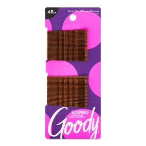 goody slideproof womens bobby pin – 48 count, crimpled brown – 2 inch pins help keep hairs in place – hair accessories to style with ease and keep your hair secured – for all hair types – pain free