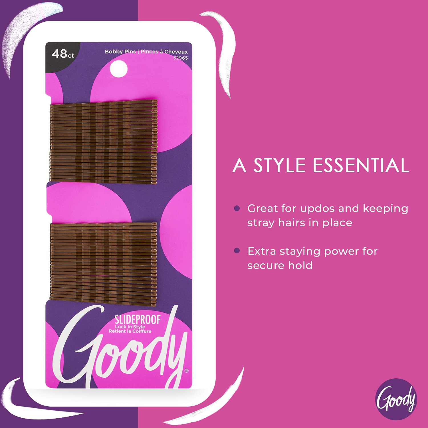 Goody Slideproof Womens Bobby Pin - 48 Count, Crimpled Brown - 2 Inch Pins Help Keep Hairs In Place - Hair Accessories to Style With Ease and Keep Your Hair Secured - For All Hair Types - Pain Free