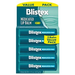 Blistex Medicated Lip Balm, 0.15 Ounce, Pack of 5 – Prevent Dryness & Chapping, SPF 15 Sun Protection, Seals in Moisture, Hydrating Lip Balm, Easy Glide Formula for Full Coverage