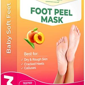 PLANTIFIQUE Foot Peel Mask with Peach 3 Pack Peeling Foot Mask Dermatologically Tested - Repairs Heels & Removes Dry Dead Skin for Baby Soft Feet - Exfoliating Foot Peel Mask for Dry Cracked Feet