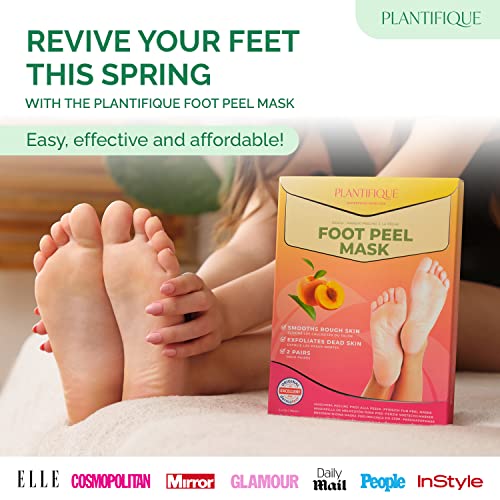 PLANTIFIQUE Foot Peel Mask with Peach 3 Pack Peeling Foot Mask Dermatologically Tested - Repairs Heels & Removes Dry Dead Skin for Baby Soft Feet - Exfoliating Foot Peel Mask for Dry Cracked Feet