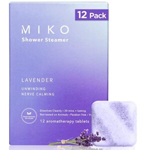 miko shower steamers aromatherapy for women and men, 12 pack long lasting essential oil infused shower bomb aromatherapy for stress release and relaxation, valentine’s day gift for him & her -lavender