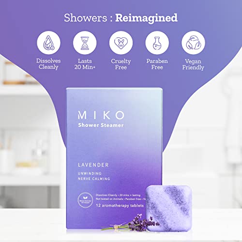 Miko Shower Steamers Aromatherapy for Women and Men, 12 Pack Long Lasting Essential Oil Infused Shower Bomb Aromatherapy for Stress Release and Relaxation, Valentine’s Day Gift for Him & Her -Lavender