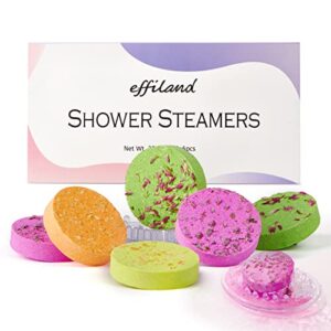 effiland aromatherapy shower steamers and soap holder set, 6-pack shower bombs with essential oils,bath gift for women and men relaxing, lavender, eucalyptus, peppermint, orange self care shower set