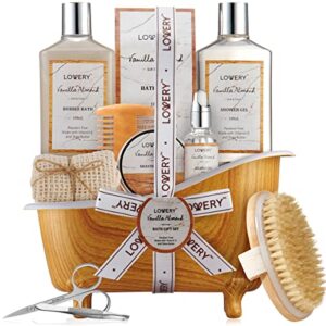 birthday gifts for men, spa gift for him, dad, mens, husband – 11pc vanilla almond unique grooming self care baskets, bath and body beauty & personal beard care gifts for men who have everything