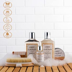 Birthday Gifts for Men, Spa Gift for Him, Dad, Mens, Husband - 11pc Vanilla Almond Unique Grooming Self Care Baskets, Bath and Body Beauty & Personal Beard Care Gifts for Men Who Have Everything