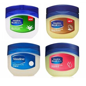 vaseline blue seal series (variety 4 pack)cocoa butter, vitamin e, aloe fresh, original