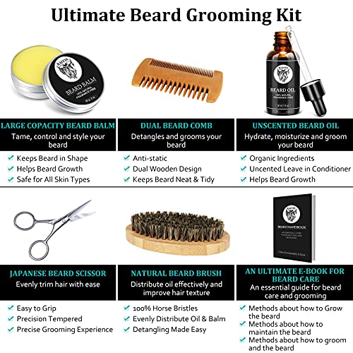 Birthday Gifts for Men - Beard Kit Gifts Set for Men with Beard Oil, Beard Balm, Beard Brush, Beard Comb, Scissors, eBook - Anniversary & Graduation Gifts for Him Dad Husband Boyfriend Brother Fiance