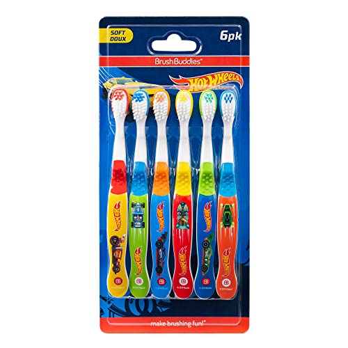 Brush Buddies Hot Wheels Toothbrush for Kids, Kids Toothbrushes, Toothbrush Pack, Soft Bristle Toothbrushes for Kids, Toddler Toothbrush Ages 2-4, 6PK