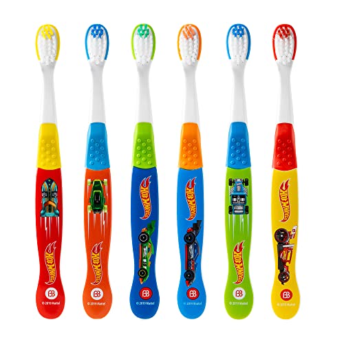 Brush Buddies Hot Wheels Toothbrush for Kids, Kids Toothbrushes, Toothbrush Pack, Soft Bristle Toothbrushes for Kids, Toddler Toothbrush Ages 2-4, 6PK