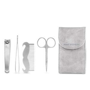 guise etiquette – 5 piece personal travel kit set with carrying case (k12 ion series) | grooming kit with stainless steel beard & mustache comb, nail clippers, scissors & tweezers | portable design