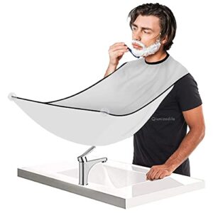 beard bib, non-stick beard apron for shaving trimming, beard catcher with strong suction cups, beard hair catcher – unique gifts for men. (white)