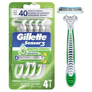 gillette sensor3 sensitive men’s disposable razor, 4 razors