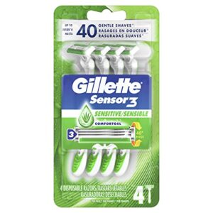 Gillette Sensor3 Sensitive Men's Disposable Razor, 4 Razors