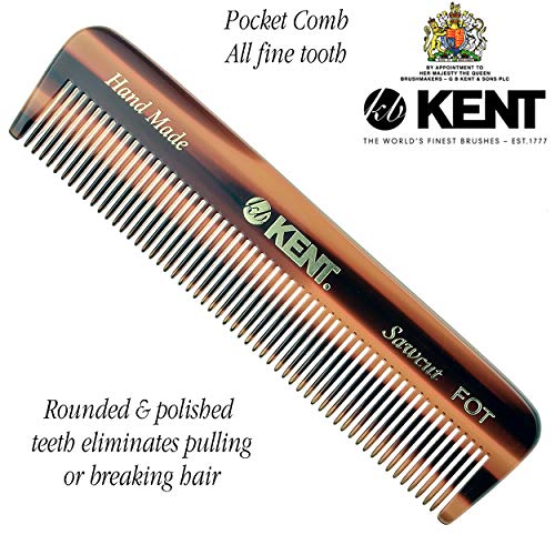 Kent A FOT Handmade Pocket Comb for Men, Women and Kids, All Fine Tooth Hair Comb Straightener for Everyday Grooming and Styling Hair, Beard and Mustache, Saw Cut and Hand Polished, Made in England