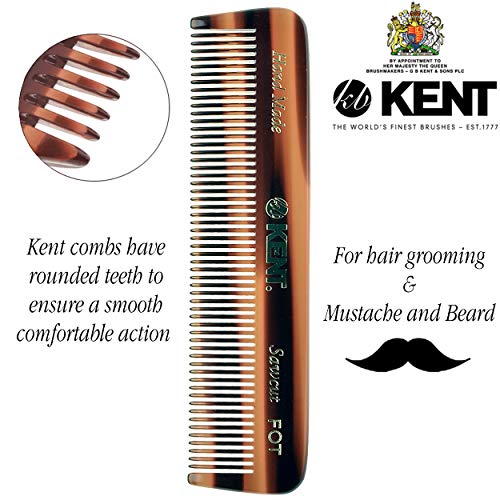 Kent A FOT Handmade Pocket Comb for Men, Women and Kids, All Fine Tooth Hair Comb Straightener for Everyday Grooming and Styling Hair, Beard and Mustache, Saw Cut and Hand Polished, Made in England