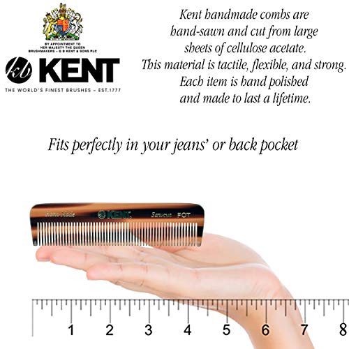 Kent A FOT Handmade Pocket Comb for Men, Women and Kids, All Fine Tooth Hair Comb Straightener for Everyday Grooming and Styling Hair, Beard and Mustache, Saw Cut and Hand Polished, Made in England