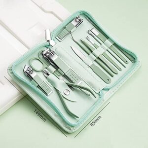 professional nail clipper pedicure set，manicure set personal care, nail clipper kit,nail tools with luxurious travel case, gifts for men women family friend,green (12 pieces)