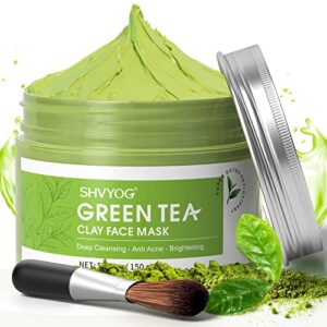 shvyog green tea face mask, antioxidant green tea clay mask with volcanic mud, deep cleansing & moisturizing & hydrating clay facial mask for pores, blackheads, wrinkles, dirts