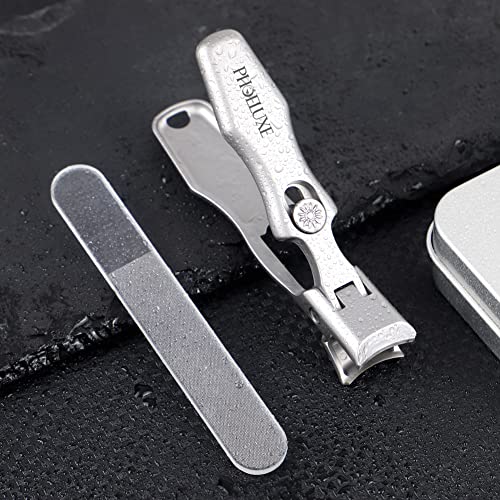 PHOELUXE Nail Clippers, 16mm Wide Jaw Opening Nail Clippers for Cutting Thick Nails Extra Large Toenail & Fingernails Clippers with Safety Lock and Nail File for eniors, Men, Adult (Silver)