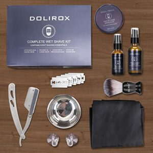 Shaving Kit for Men,Includes Straight Razor for Men, Shaving Cream, Pre Shave Oil, After Shave Balm for Men,Shaving Brush and Bowl, Beard Apron Bib, Gifts Set for Men Him Boyfriend Stocking Stuffers