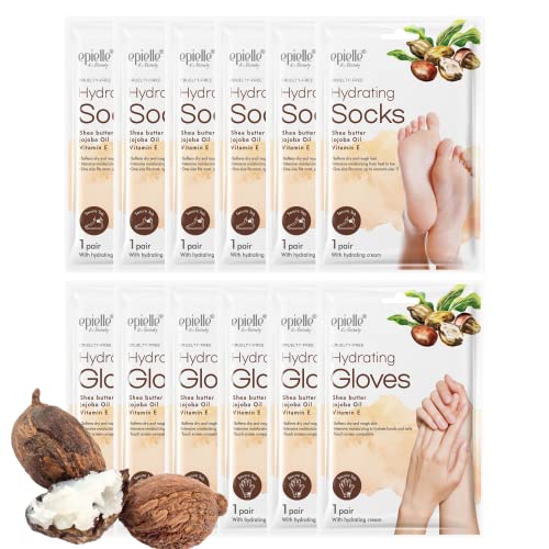 New Epielle Hydrating Hand & Foot Masks (Glove & Socks 12pk) for Dry Hand, Dry & Cracked Heel | Shea Butter + Jojoba Oil + Vitamin E | Skincare Gifts | New Years Skincare. STOCKING STUFFERS!!