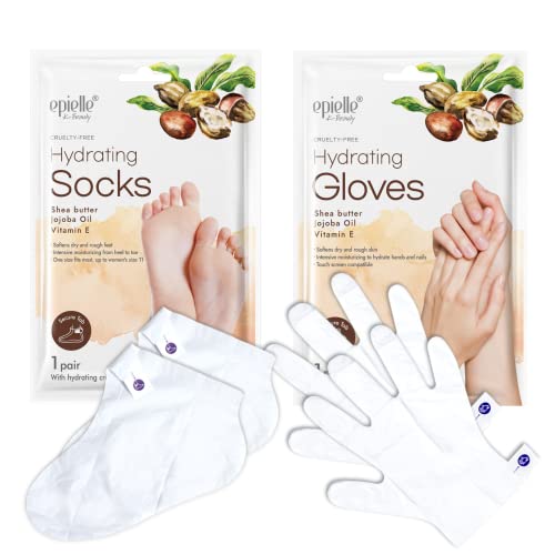 New Epielle Hydrating Hand & Foot Masks (Glove & Socks 12pk) for Dry Hand, Dry & Cracked Heel | Shea Butter + Jojoba Oil + Vitamin E | Skincare Gifts | New Years Skincare. STOCKING STUFFERS!!