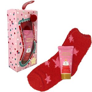 simple pleasures stocking stuffers – ultra plush cozy sock and foot lotion care package gift set – 2.2fl oz – vanilla frosting