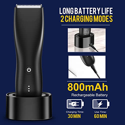 Body Hair Trimmer for Men, Electric Groin & Pubic Hair Trimmer, Waterproof Wet/Dry Body Shaver Groomer, Ceramic Male Hygiene Razor Clippers w/Charging Dock, 90 Min Battery Life