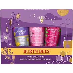 burt’s bees christmas gifts, 3 body care stocking stuffers products, hand cream trio set – lavender honey, watermelon mint & wild rose berry shea butters