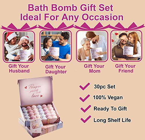 Birthday Gifts Ideas for Wife, Bath Bombs Gifts for Women , Mom, Men, 30pc Marbleized Bubble Fizzies, Multi Scents, Handmade Bath Bombs Gift Set, Best Bubble & Spa Bath, Birthday, Aromatherapy Gifts