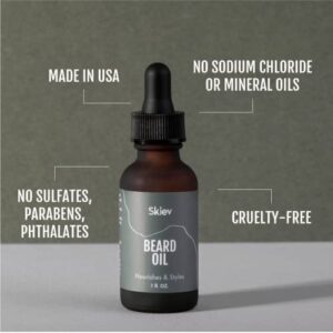 Skiev All-Natural Beard & Skin Oil for Men. Moisturizes, Softens & Promotes Facial Hair Growth- Prevent Itchiness, Ingrown Hair & Flakiness. Lightweight & Quick-Absorption. Cedarwood/Amber Scented w/ Argan & Jojoba Oils - USA Made