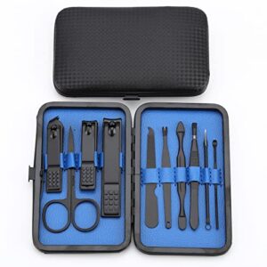 Manicure Set Nail Clipper set Stainless Steel Professional Pedicure kit for thick Toenail & Fingernails Vibrissa Scissor Eyebrow Cutter File Grooming Kit Gift for Men Women with Exquisite Case(Blue)