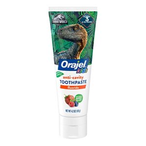 orajel kids jurassic world anti-cavity fluoride toothpaste, natural berry blast flavor, 4.2oz tube