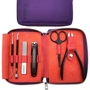 ultimate men’s nail grooming kit, quality manicure pedicure kit by geeceler, professional manicure set, nail clipper set 6 pcs with leather case.