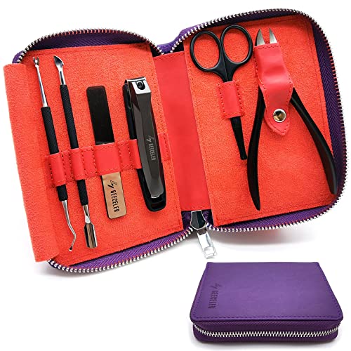 Ultimate Men's Nail Grooming Kit, Quality Manicure Pedicure Kit by Geeceler, Professional Manicure set, Nail Clipper Set 6 Pcs with Leather Case.