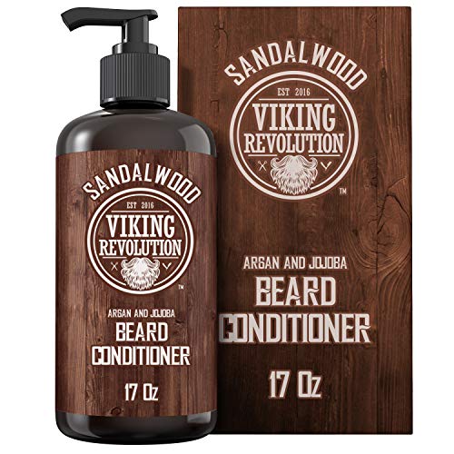 Viking Revolution Beard Conditioner w/Argan & Jojoba Oils - Softens & Strengthens - Sandalwood Scent - Beard Conditioner w/Beard Oil (17oz Conditioner)