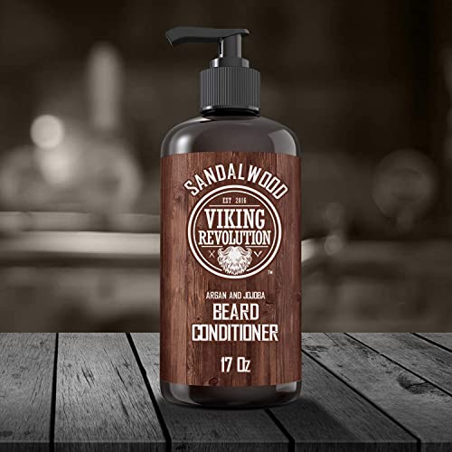 Viking Revolution Beard Conditioner w/Argan & Jojoba Oils - Softens & Strengthens - Sandalwood Scent - Beard Conditioner w/Beard Oil (17oz Conditioner)