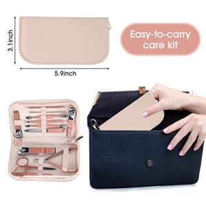 Nail Clippers and Beauty Tool Portable Set, Rose Gold Martensitic Stainless Steel Manicure Set 12 in 1, with Pink Leather Bag, Suitable for Home, Workplace, Outdoor Travel, Gift Giving, Beauty Salon.