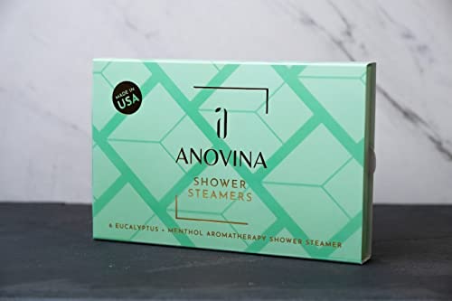 Anovina 6XL Shower Steamers Eucalyptus and Menthol - Made in USA - Aormatherapy Shower Steamers, Relaxation Bath Gifts for Women and Men, Eucalyptus for Shower, Shower Bombs Aromatherapy