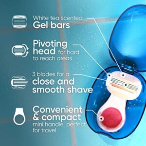 Gillette Venus Mini ComfortGlide White Tea Razors for Women, Includes 1 Venus Razor Mini Handle, 3 Razor Blade Refills, 1 Travel Case