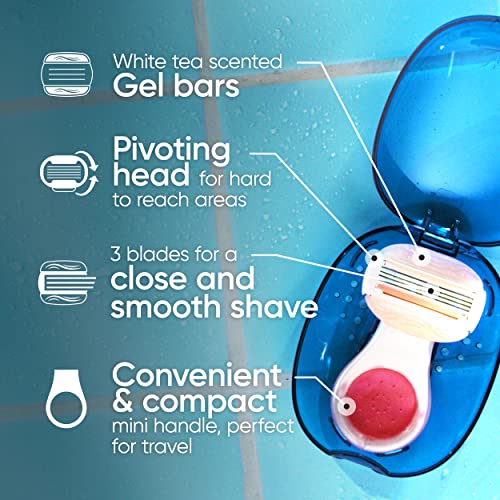 Gillette Venus Mini ComfortGlide White Tea Razors for Women, Includes 1 Venus Razor Mini Handle, 3 Razor Blade Refills, 1 Travel Case