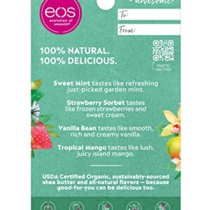 eos 100% Natural & Organic Lip Balm Sticks, Lip Care Variety Pack, Sweet Mint, Strawberry Sorbet, Vanilla Bean, Tropical Mango, 4 Count (Pack of 1)