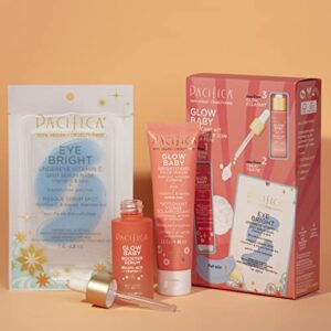 Pacifica Beauty | Glow Baby Vitamin C Trial + Value Kit | 3-Piece Skin Care Gift Set | Travel Friendly | Brightening Face Serum, Face Wash/Cleanser, Under Eye Patches | Glycolic Acid, AHA | Vegan