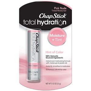 chapstick total hydration moisture + tint pink nude tinted lip balm tube, tinted moisturizer – 0.12 oz