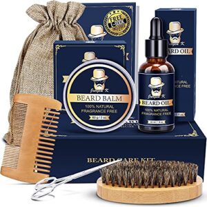 beard kit for men gifts – beard care kit gifts set with beard oil, beard balm, beard brush & comb, scissors – men gifts for men dad husband grandpa brother boyfriend – valentine’s day gifts for him