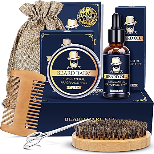 Beard Kit for Men Gifts - Beard Care Kit Gifts Set with Beard Oil, Beard Balm, Beard Brush & Comb, Scissors - Men Gifts for Men Dad Husband Grandpa Brother Boyfriend - Valentine's Day Gifts for Him