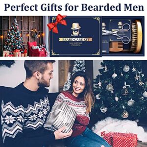 Beard Kit for Men Gifts - Beard Care Kit Gifts Set with Beard Oil, Beard Balm, Beard Brush & Comb, Scissors - Men Gifts for Men Dad Husband Grandpa Brother Boyfriend - Valentine's Day Gifts for Him